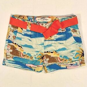 New Mini Boden Cityscape Shorts Girls 8 Y Twill Belted Mediterranean Cotton